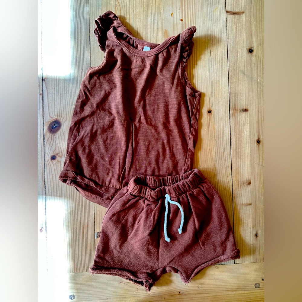 Childhood’s Clothing 2 piece tank and shorts in cedar brown